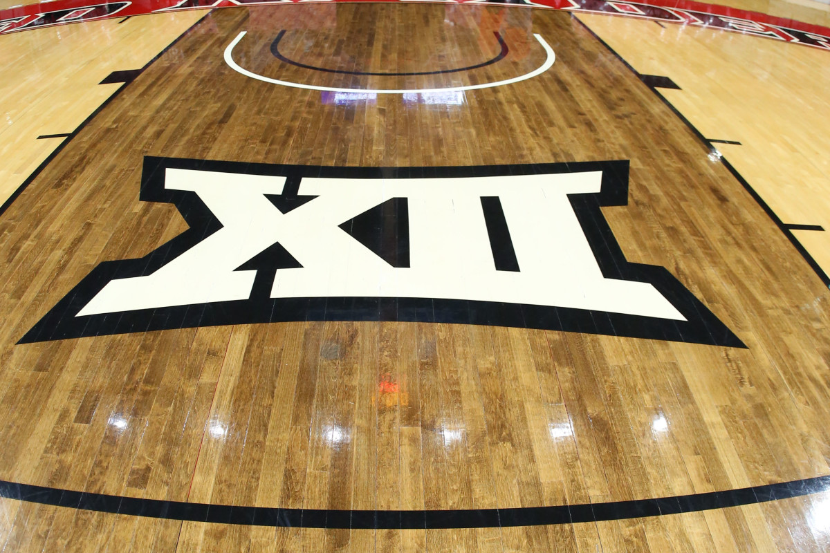 Jan 4, 2020; Lubbock, Texas, USA; The Big 12 Logo at United Supermarkets Arena before the game against the Texas Tech Red Raiders and the Oklahoma State Cowboys. Mandatory Credit: Michael C. Johnson-USA TODAY Sports